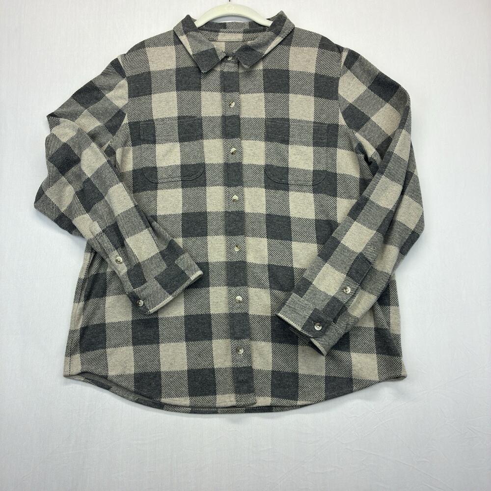 Faherty women’s Flannel Shirt Large Gray Plaid Button Front Soft Stretch